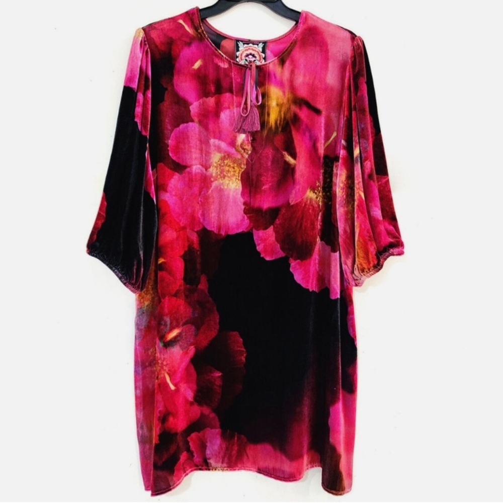 NWT JOHNNY WAS Vesna Floral Bloom Placement Print Velvet  Shift Dress - Picture 5 of 8